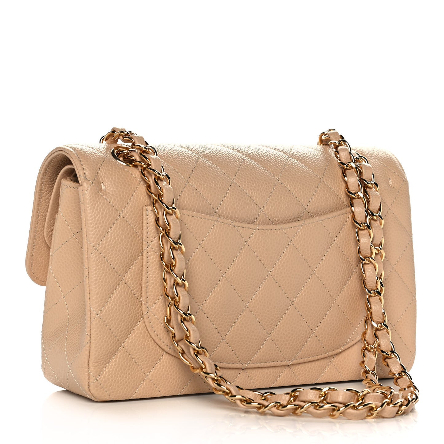Caviar Quilted Small Double Flap Beige