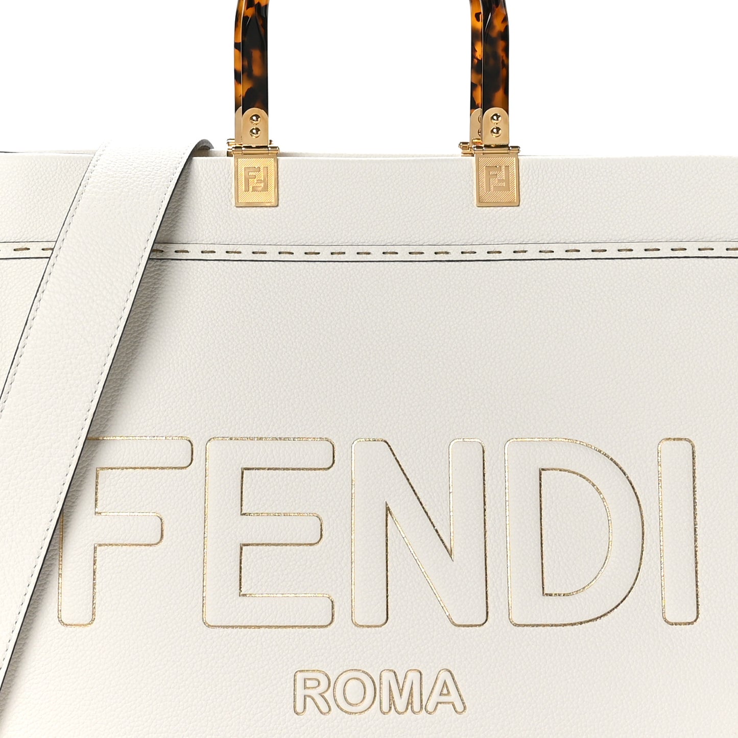 Vitello King Plexiglass Medium Fendi Sunshine Shopper Tote Bianco Ice Oro