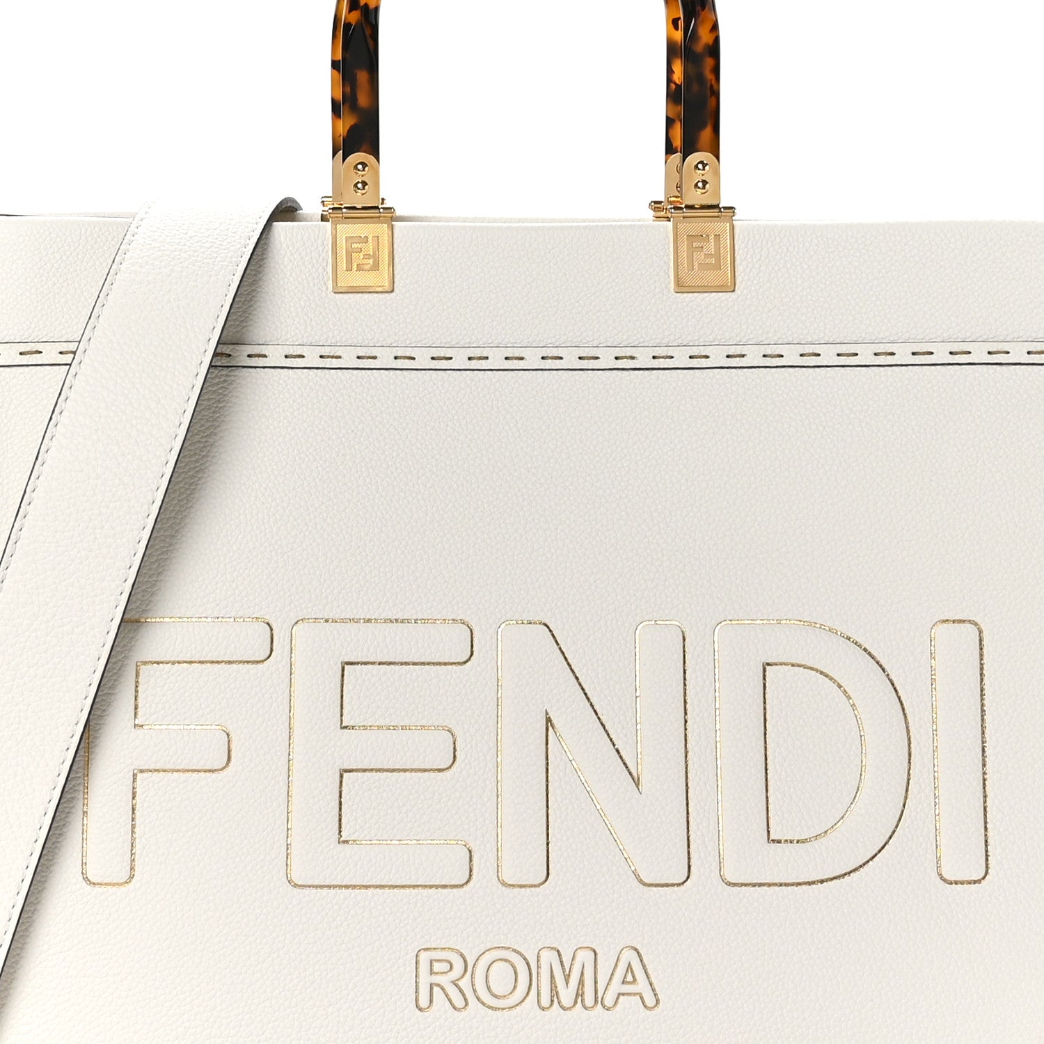 Fendi Vitello King Plexiglass Medium Fendi Sunshine Shopper Tote Bianco Ice Oro 8 of 10