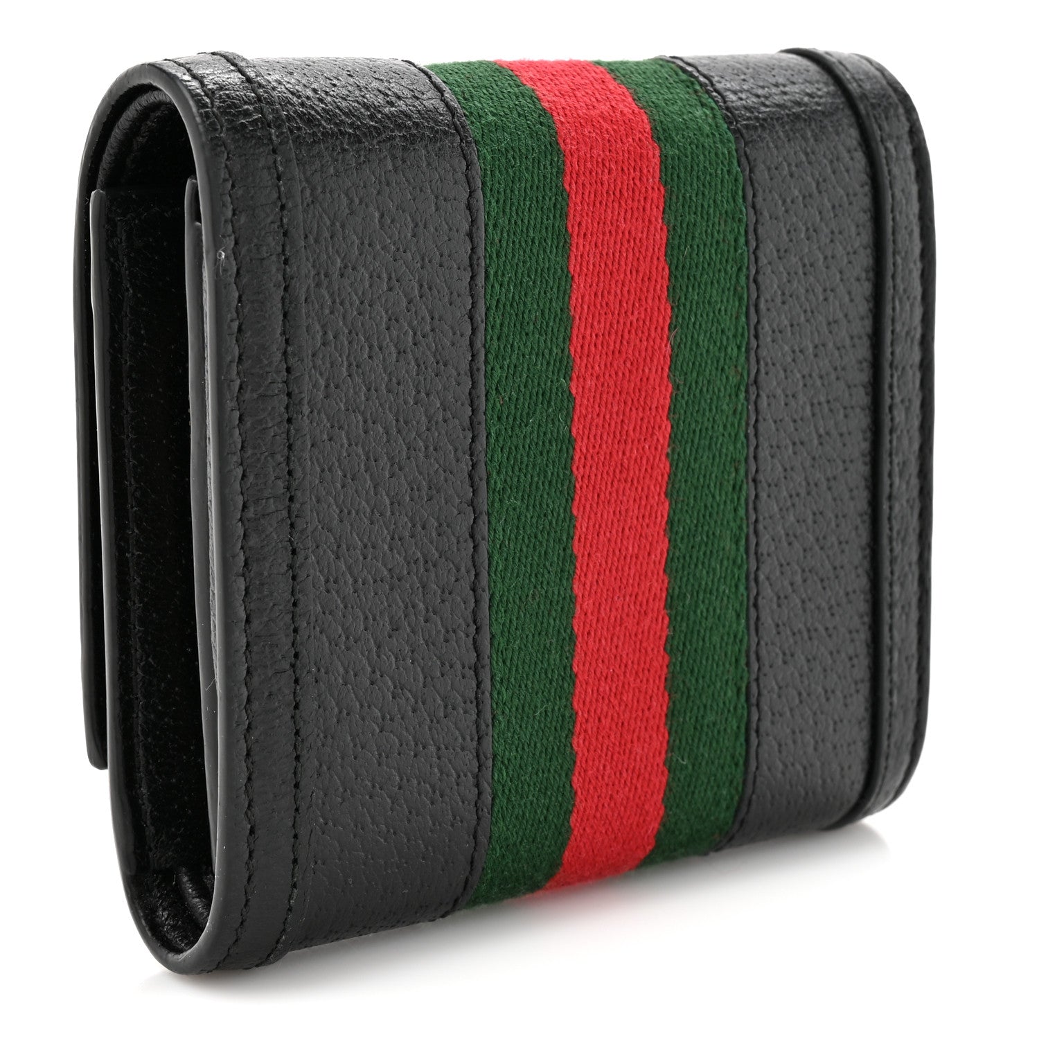 Gucci Textured Dollar Calfskin Web Ophidia Card Case Wallet Black 3 of 9
