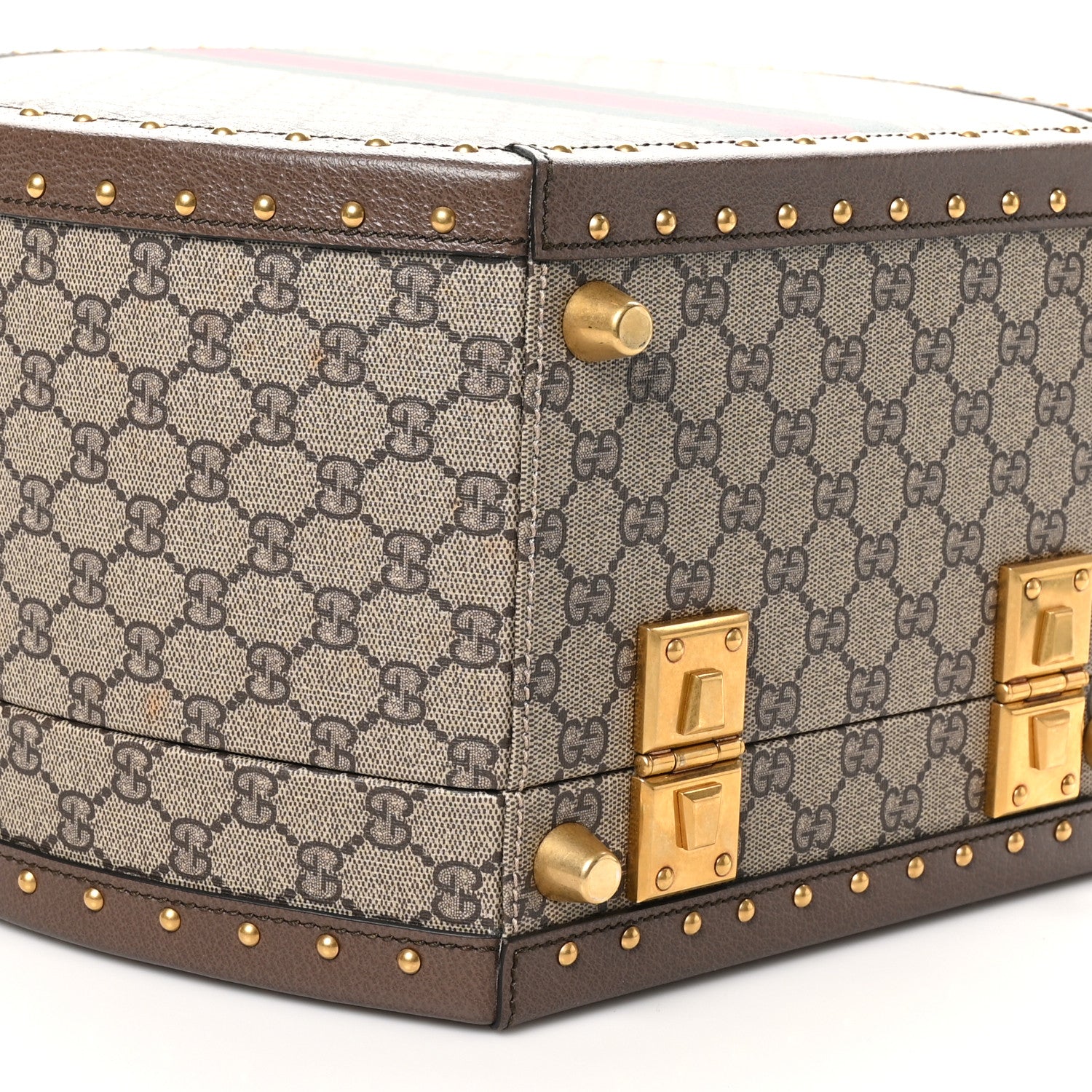 Gucci GG Supreme Monogram Textured Dollar Calfskin Web Savoy Hat Box Beige Ebony New Acero 9 of 10