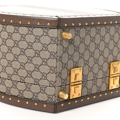 Gucci GG Supreme Monogram Textured Dollar Calfskin Web Savoy Hat Box Beige Ebony New Acero 9 of 10