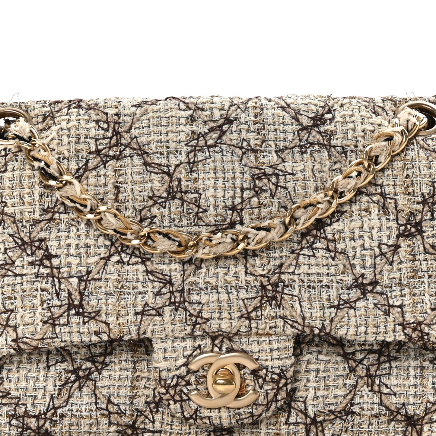 Metallic Tweed Quilted Medium Single Flap Beige Multicolor