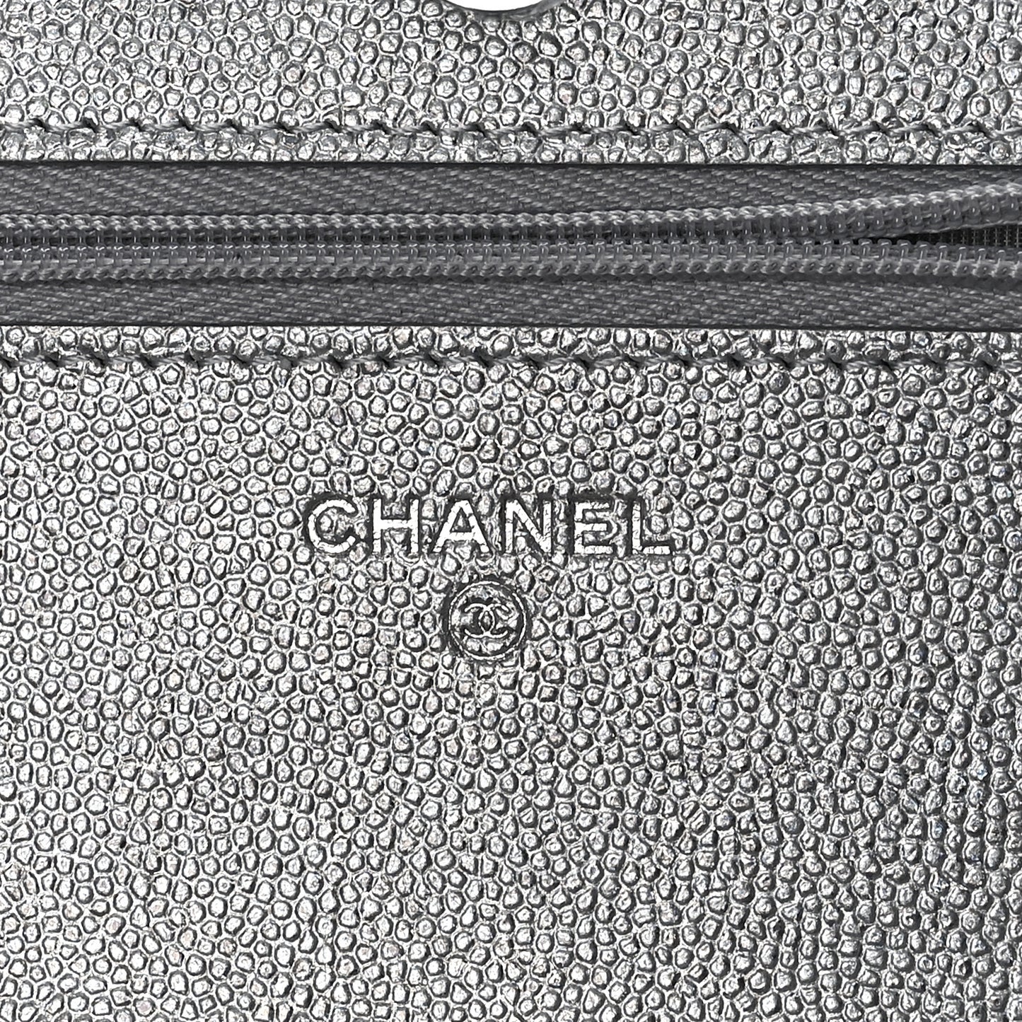 Metallic Caviar Quilted Wallet on Chain WOC Silver
