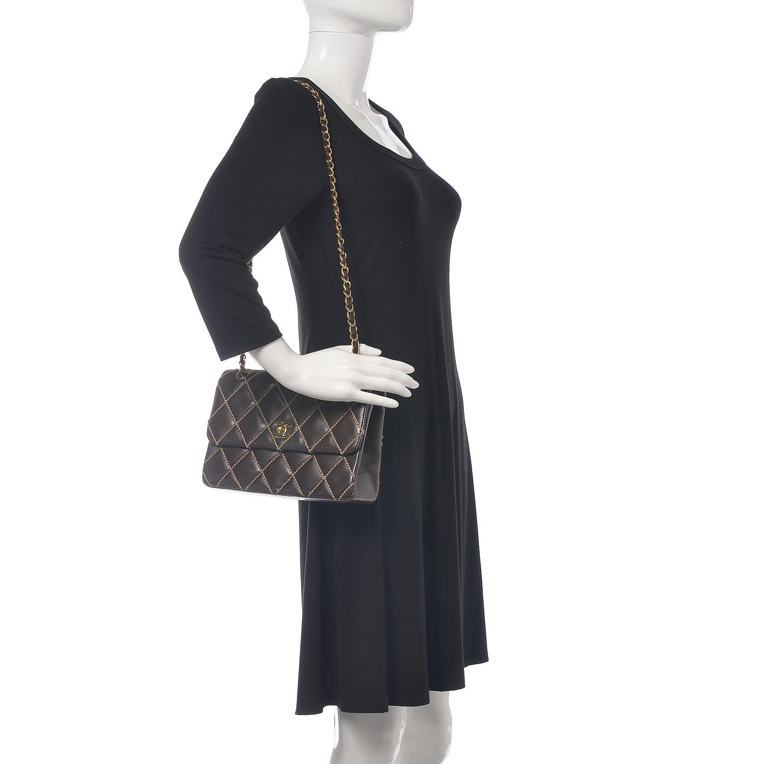 Chanel Calfskin Quilted Medium Wild Stitch Flap Brown 3 of 13
