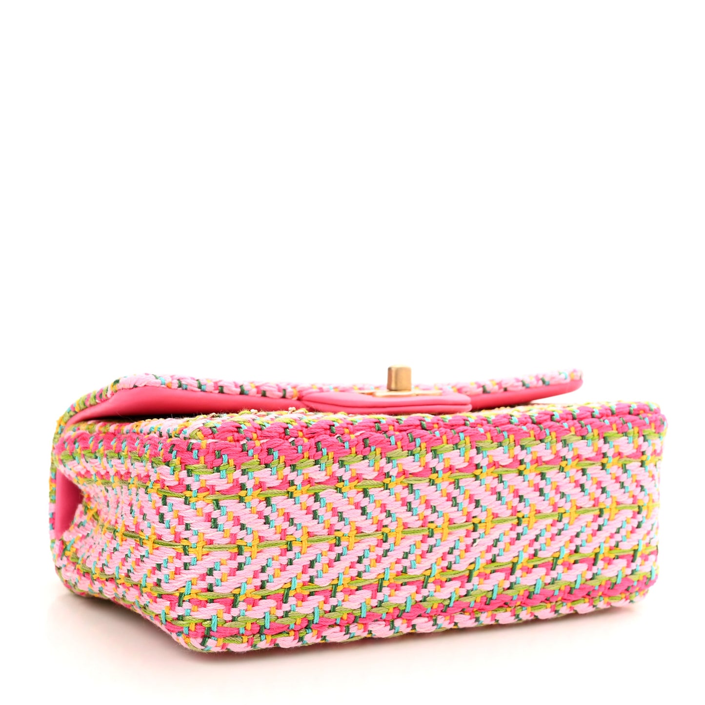 Cotton Mixed Fibers Woven Mini Rectangular Flap Pink Green