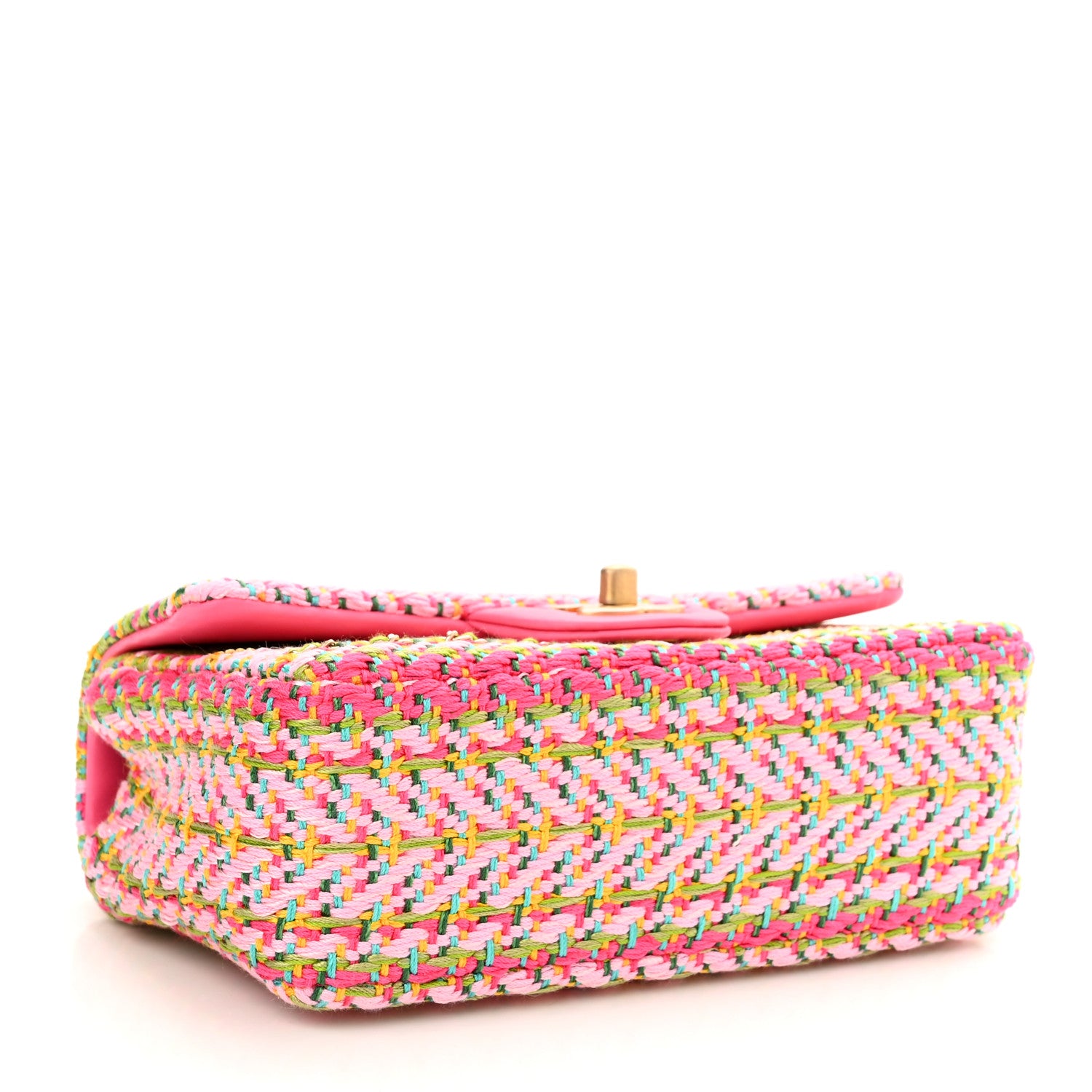 Chanel Cotton Mixed Fibers Woven Mini Rectangular Flap Pink Green 4 of 10
