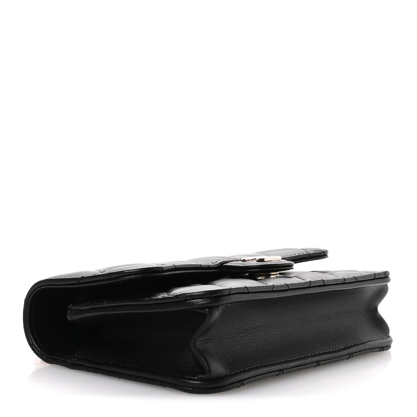 Lambskin Quilted Flap Phone Holder With Chain Black