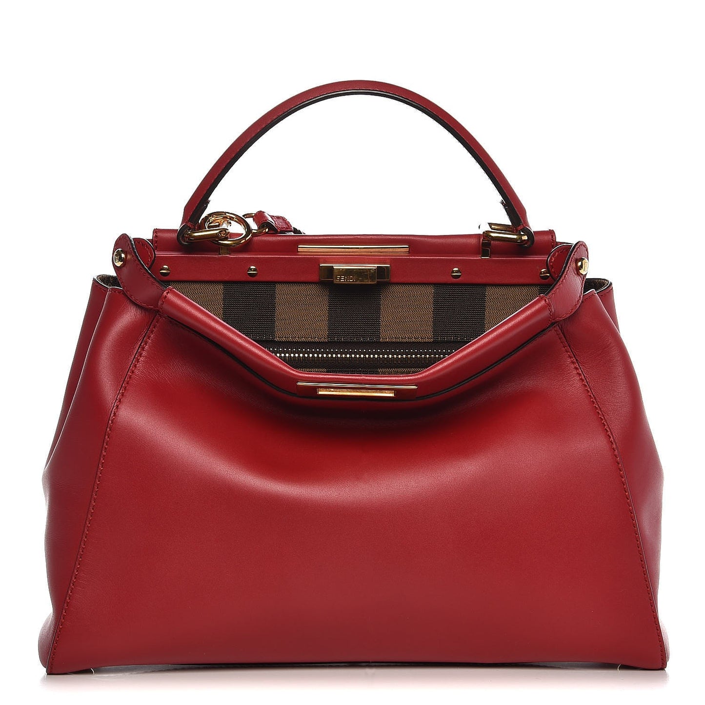 Vitello Morgan Fabric Jacquard Pequin Medium Peekaboo Iconic Satchel Mattone Tobacco Black