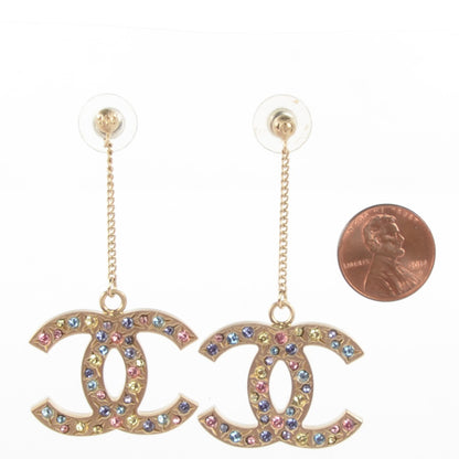 Chanel Crystal CC Drop Earrings Gold Multicolor 2 of 4