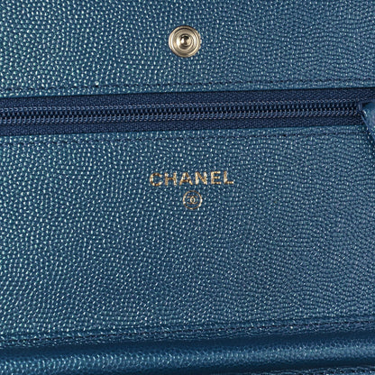 Chanel Iridescent Caviar Quilted Wallet On Chain WOC Dark Blue 5 of 10