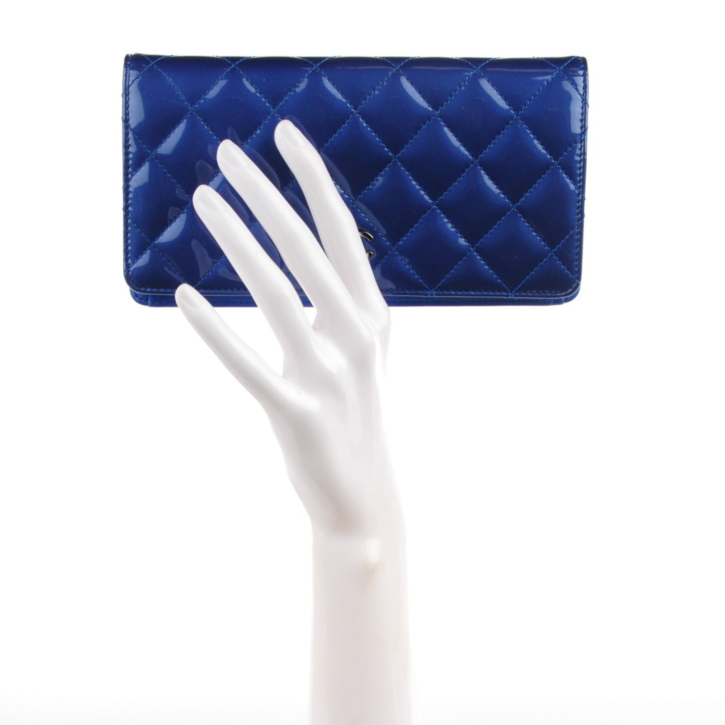 Patent Calfskin Quilted Yen Wallet Blue