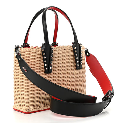 Christian Louboutin Raffia Calfskin Cabata Mini Spiked Tote Beige 3 of 9