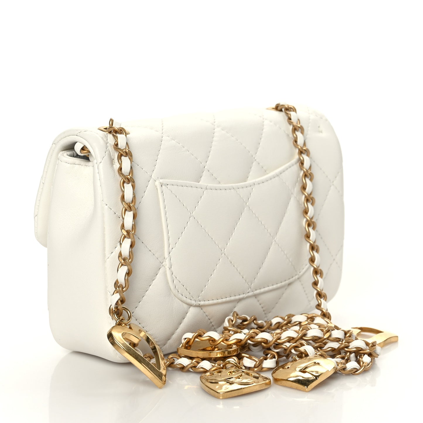 Lambskin Quilted Mini Heart Charms Flap White