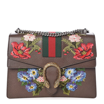 Gucci Calfskin Web Floral Embroidered Medium Dionysus Shoulder Bag New Acero 1 of 9