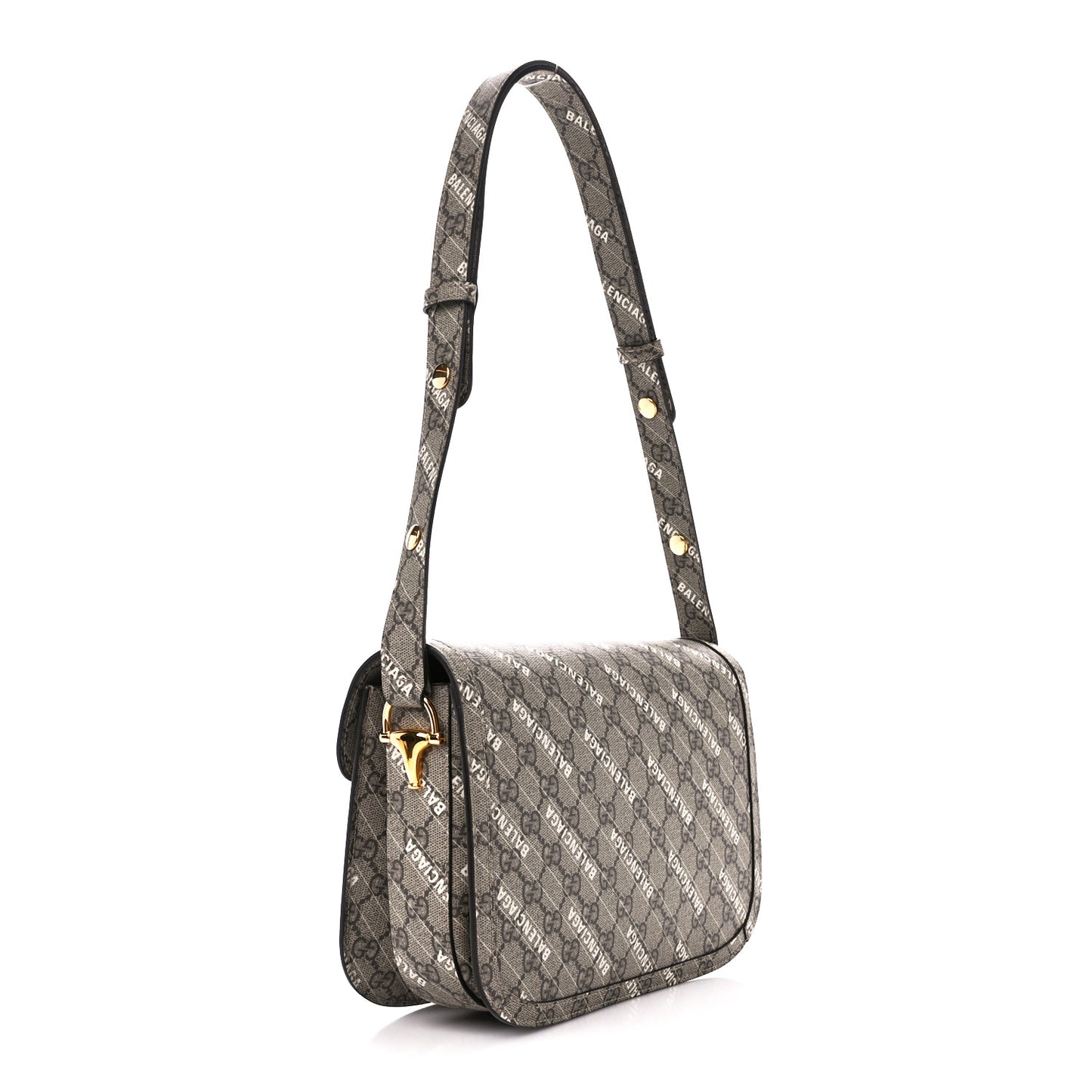 X BALENCIAGA GG Supreme Monogram Logo Print Horsebit 1955 Shoulder Bag Beige Ebony