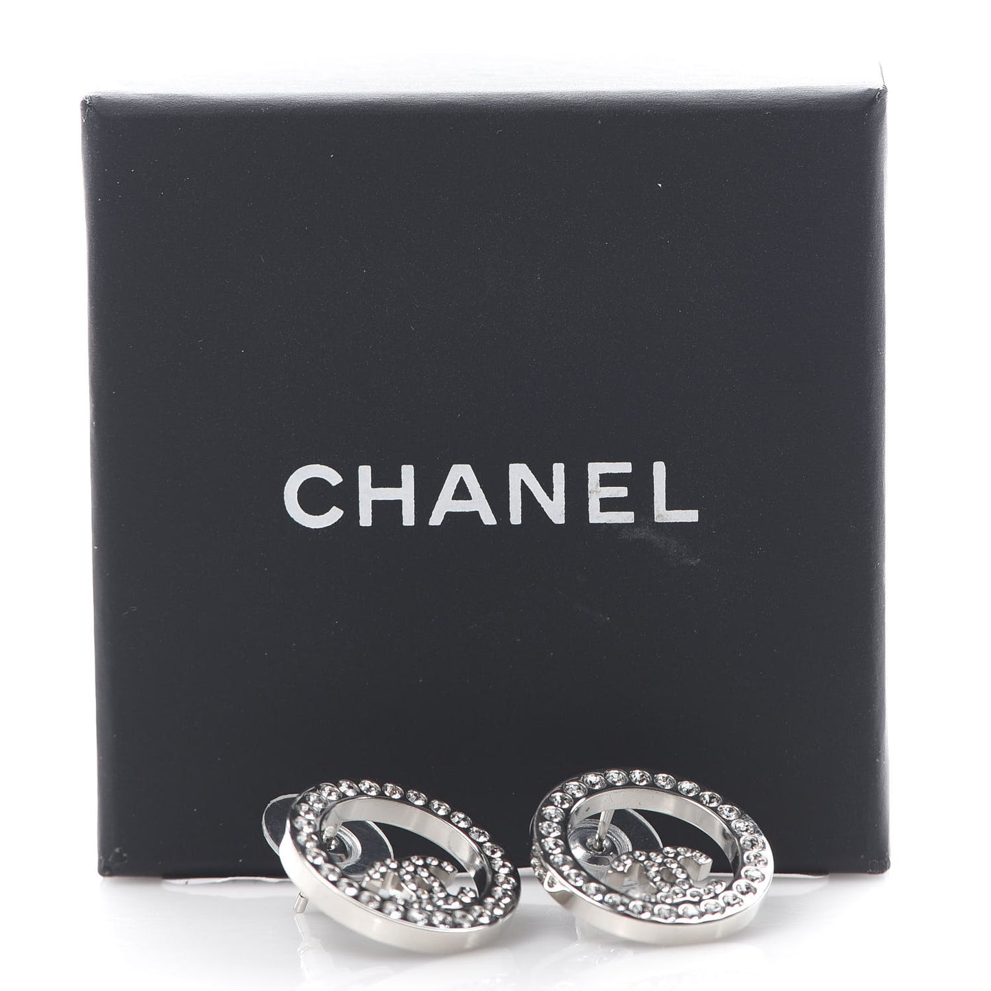Crystal CC Round Earrings Silver