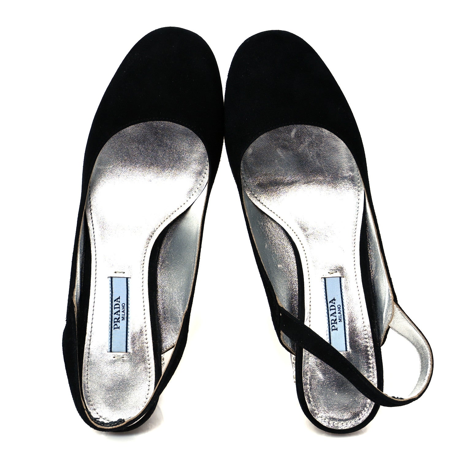 Prada Suede Crystal Block Heel Slingback Pump 37 Black 2 of 10
