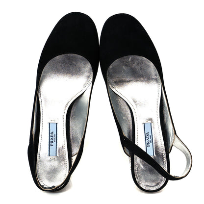Prada Suede Crystal Block Heel Slingback Pump 37 Black 2 of 10