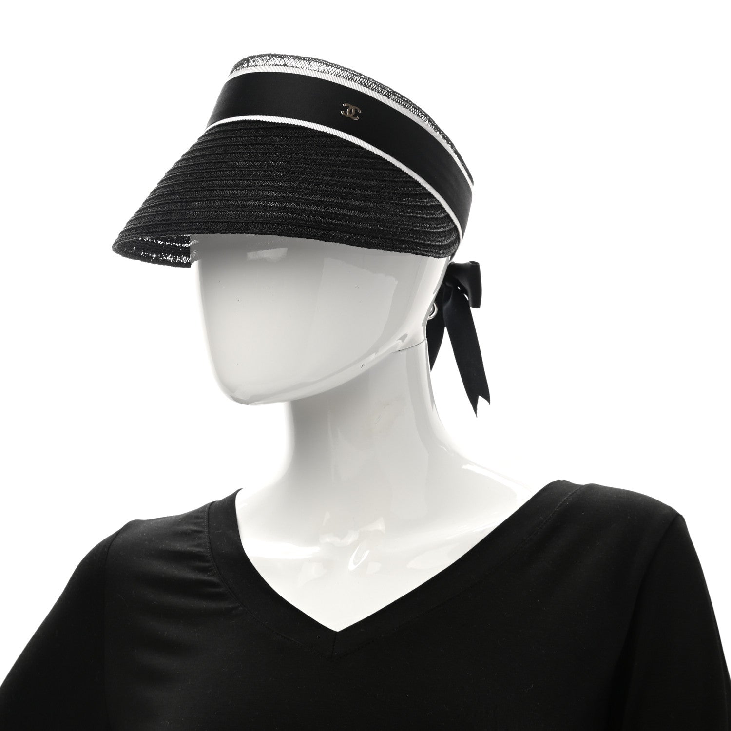 Chanel Abaca Cotton Ribbon Visor M Black 2 of 7
