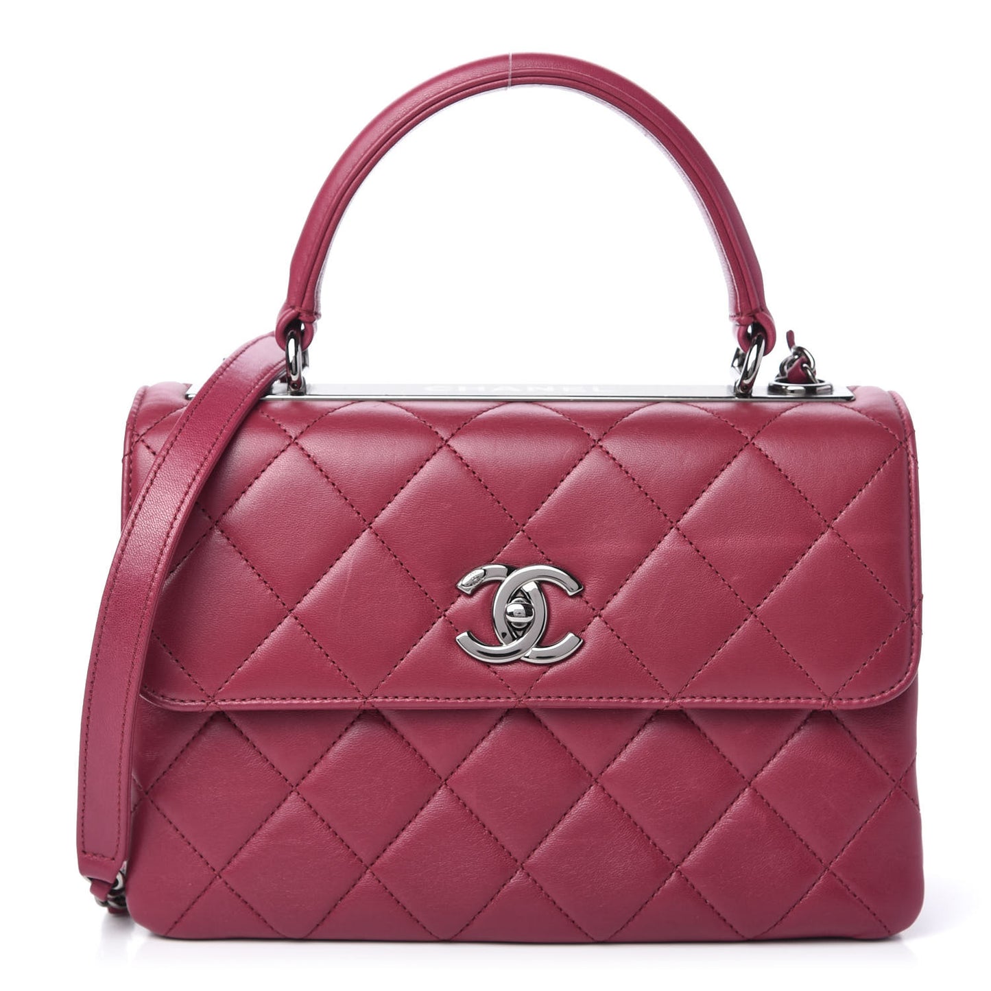 Lambskin Quilted Small Trendy CC Dual Handle Bag Dark Pink