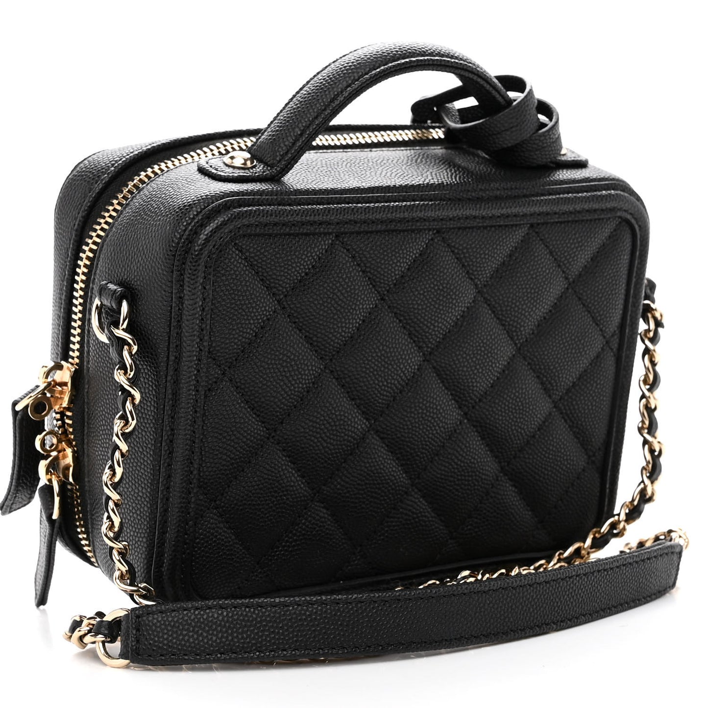 Caviar Quilted Small CC Filigree Vanity Case Black