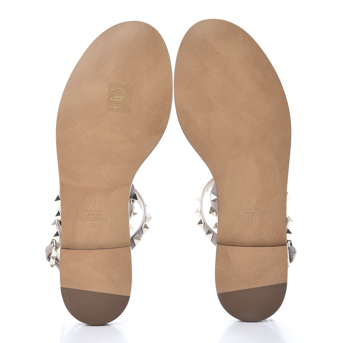 Nappa Rockstud T-Strap Slingback Flat Sandals 39 Poudre