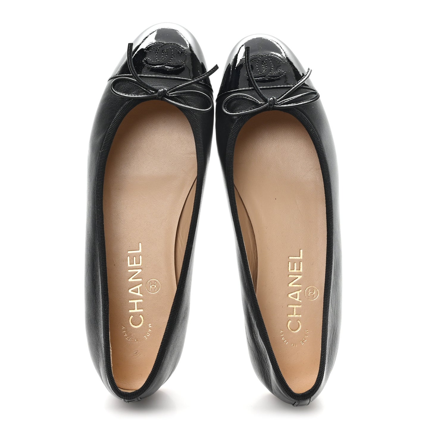 Lambskin Patent Cap Toe Ballerina Flats 38 Black