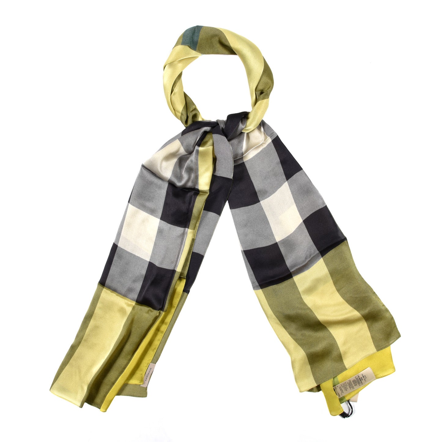 Silk Cashmere Half Mega Check Scarf Green Cream