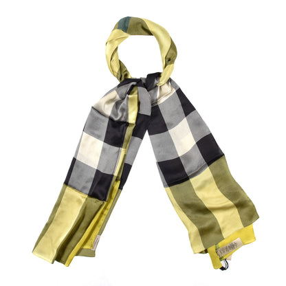 Burberry Silk Cashmere Half Mega Check Scarf Green Cream 1 of 4