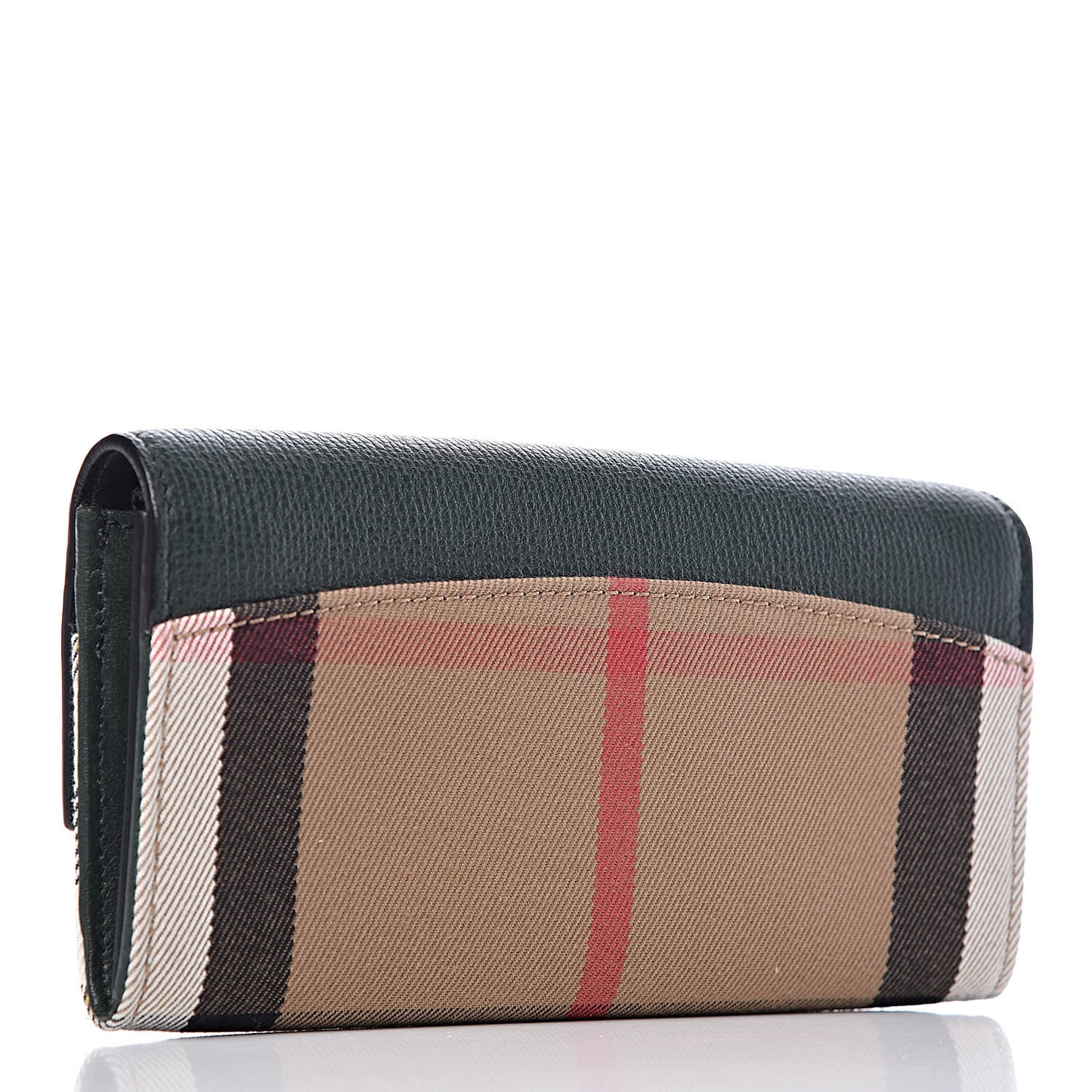 Grainy Calfskin House Check Porter Continental Wallet Dark Bottle Green