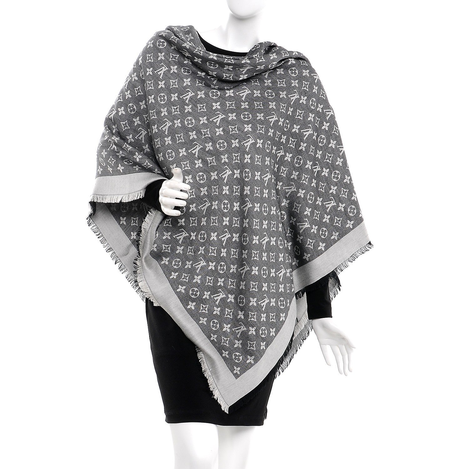 Louis Vuitton Wool Silk Monogram Denim Shawl Black 2 of 6