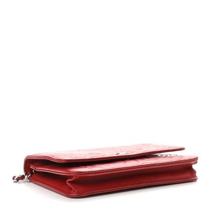 Chanel Lambskin Camellia Embossed Wallet On Chain WOC Red 4 of 13