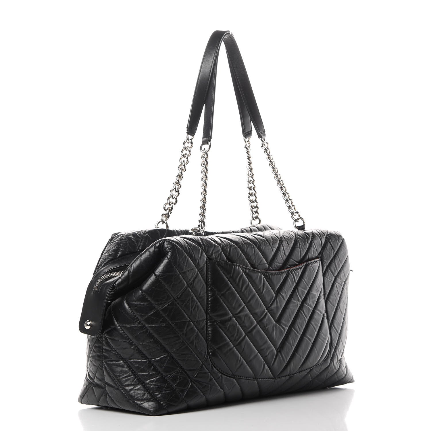 Chanel Aged Calfskin Chevron Quilted Duffle Bag Black 3 of 12