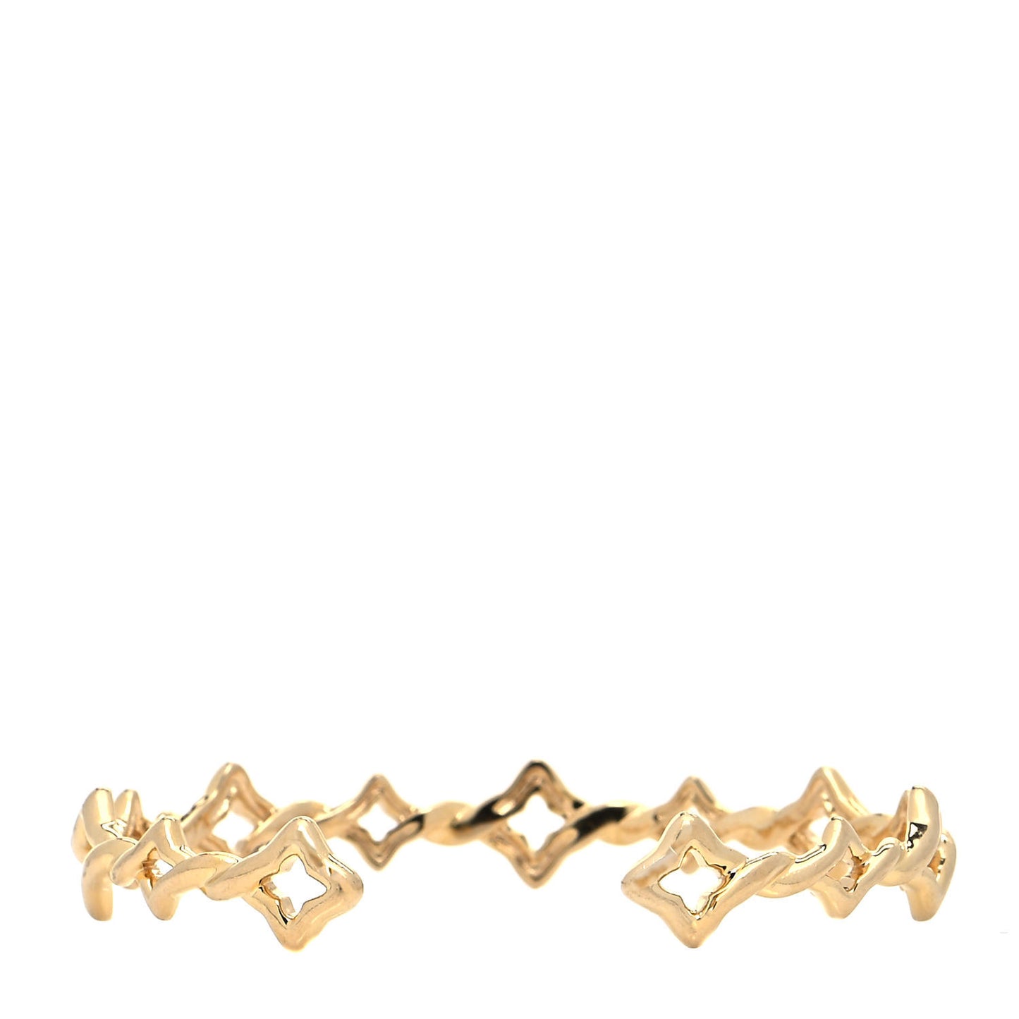 18K Yellow Gold Diamond Venetian Quatrefoil Single Row Cuff Bracelet