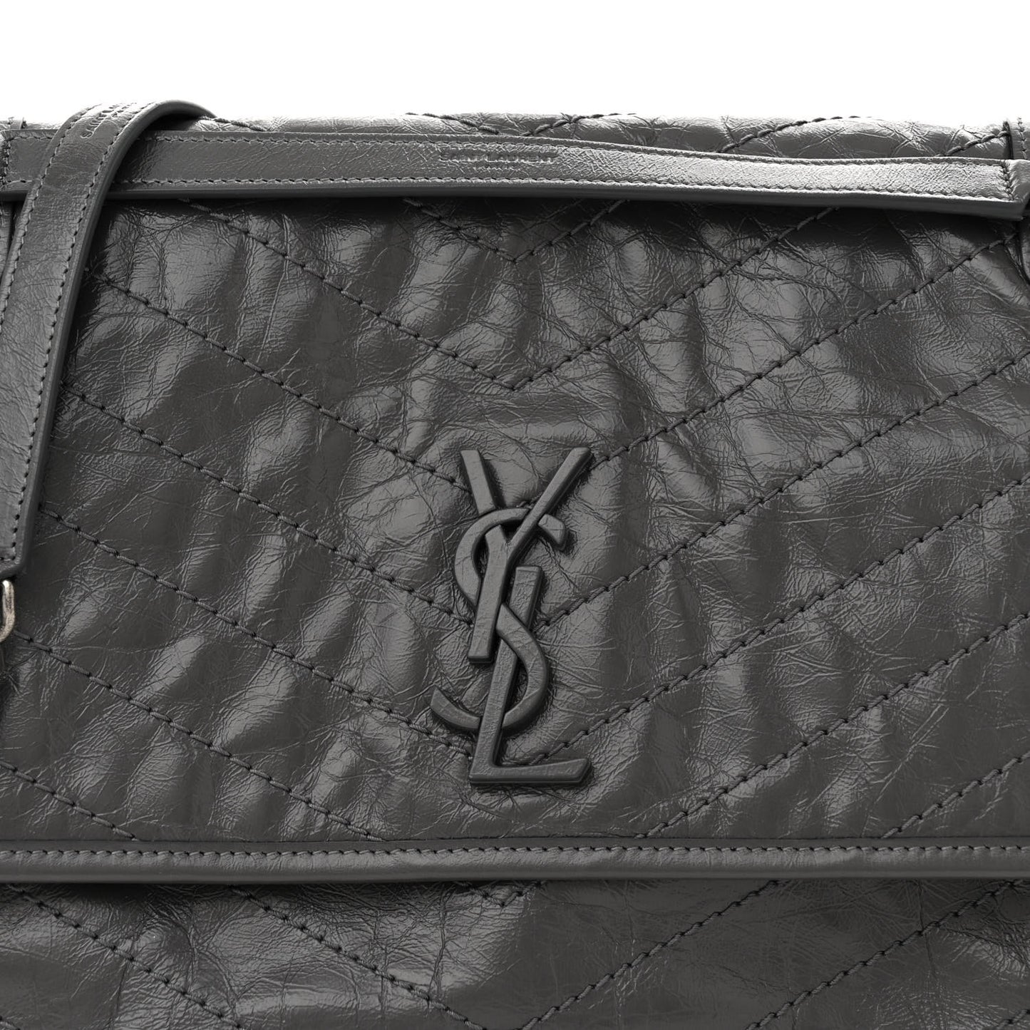 Crinkled Calfskin Matelasse Monogram Large Niki Chain Satchel Fog