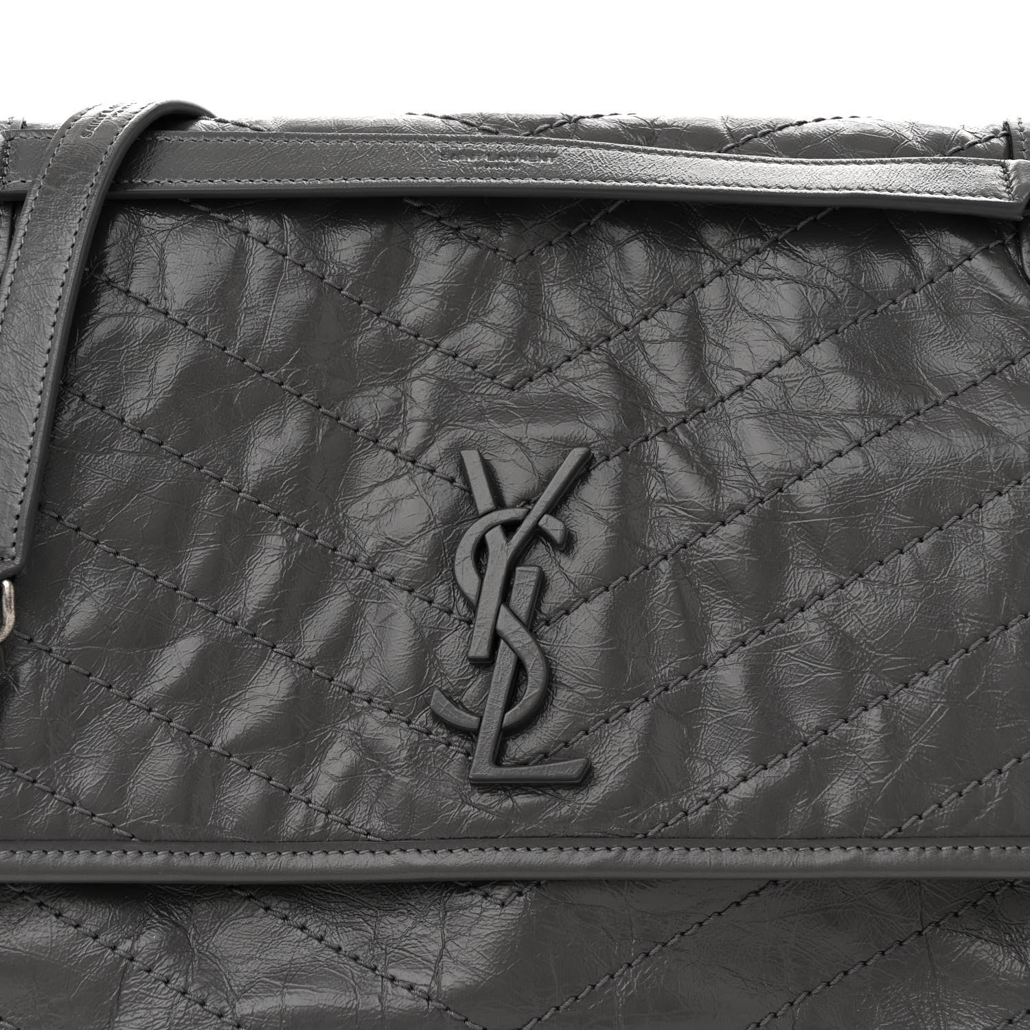Saint Laurent Crinkled Calfskin Matelasse Monogram Large Niki Chain Satchel Fog 8 of 10