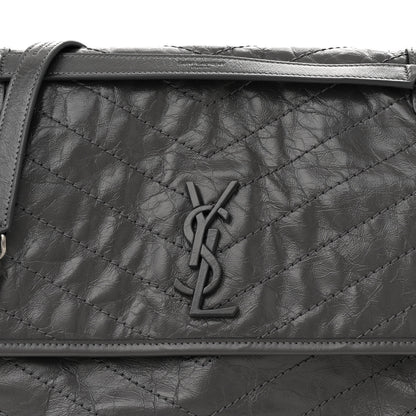 Saint Laurent Crinkled Calfskin Matelasse Monogram Large Niki Chain Satchel Fog 8 of 10