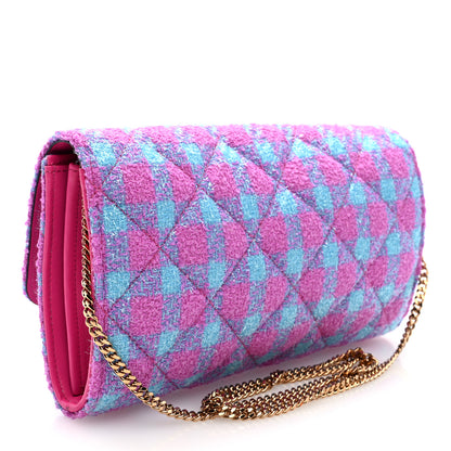 Versace Tweed Quilted Medusa Wallet on Chain Crossbody Pink Blue 3 of 9