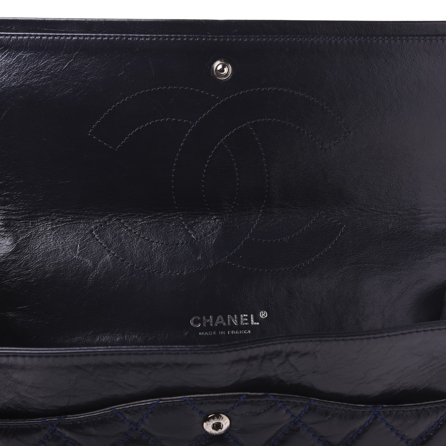 Glazed Calfskin Quilted Surpique 2.55 Reissue Flap Navy