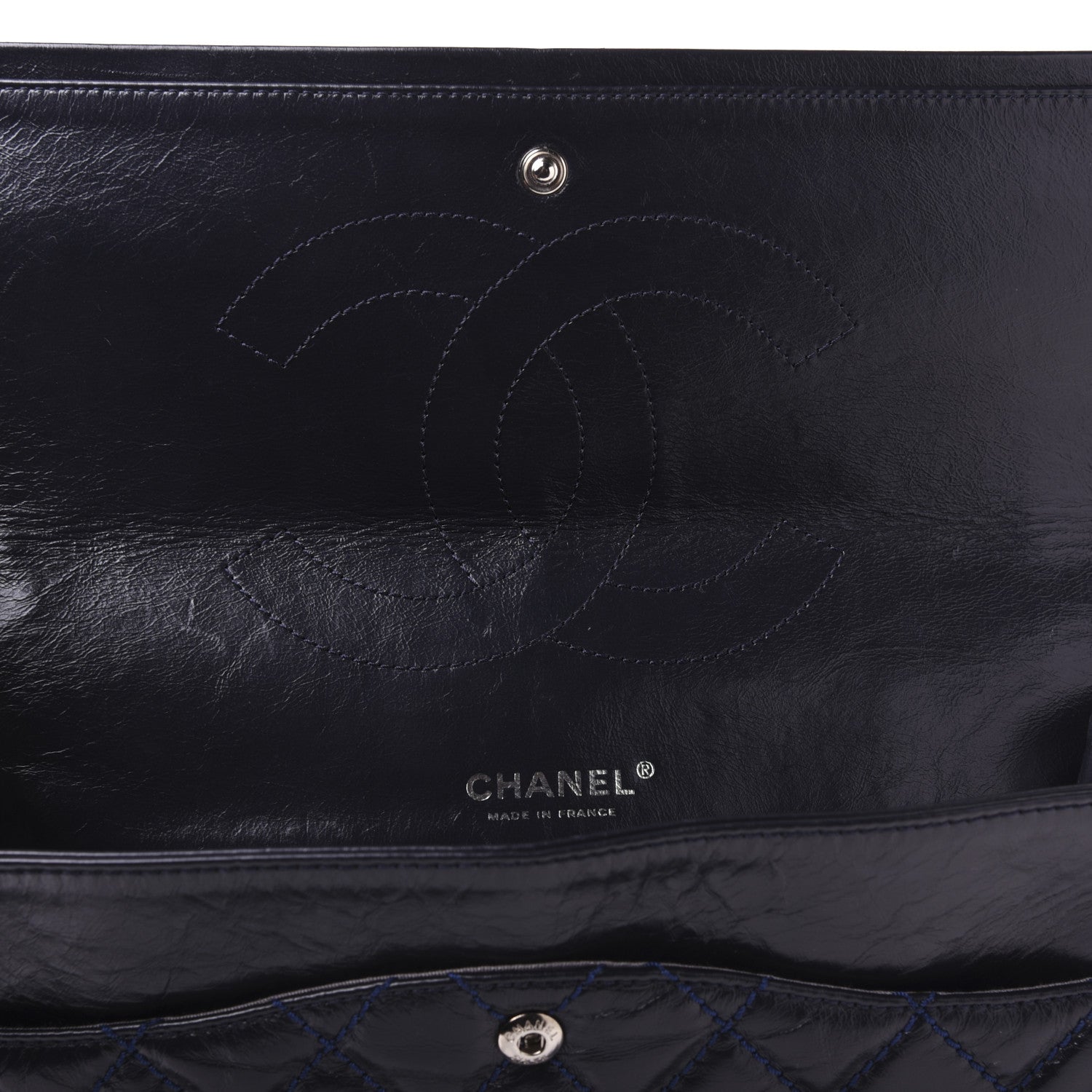 Chanel Glazed Calfskin Quilted Surpique 2.55 Reissue Flap Navy 12 of 18