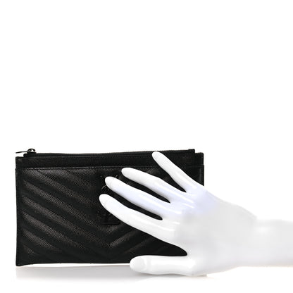 Saint Laurent Grain De Poudre Chevron Monogram Bill Pouch Black 2 of 12