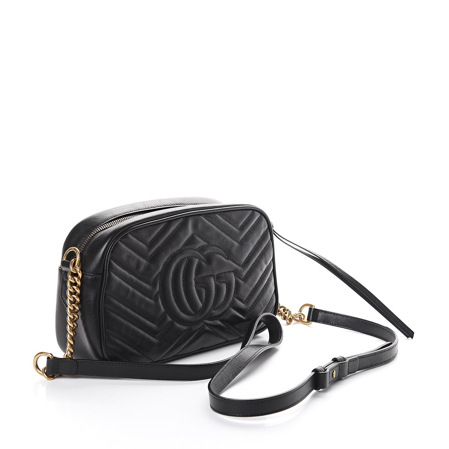 Calfskin Matelasse Small GG Marmont Chain Shoulder Bag Black