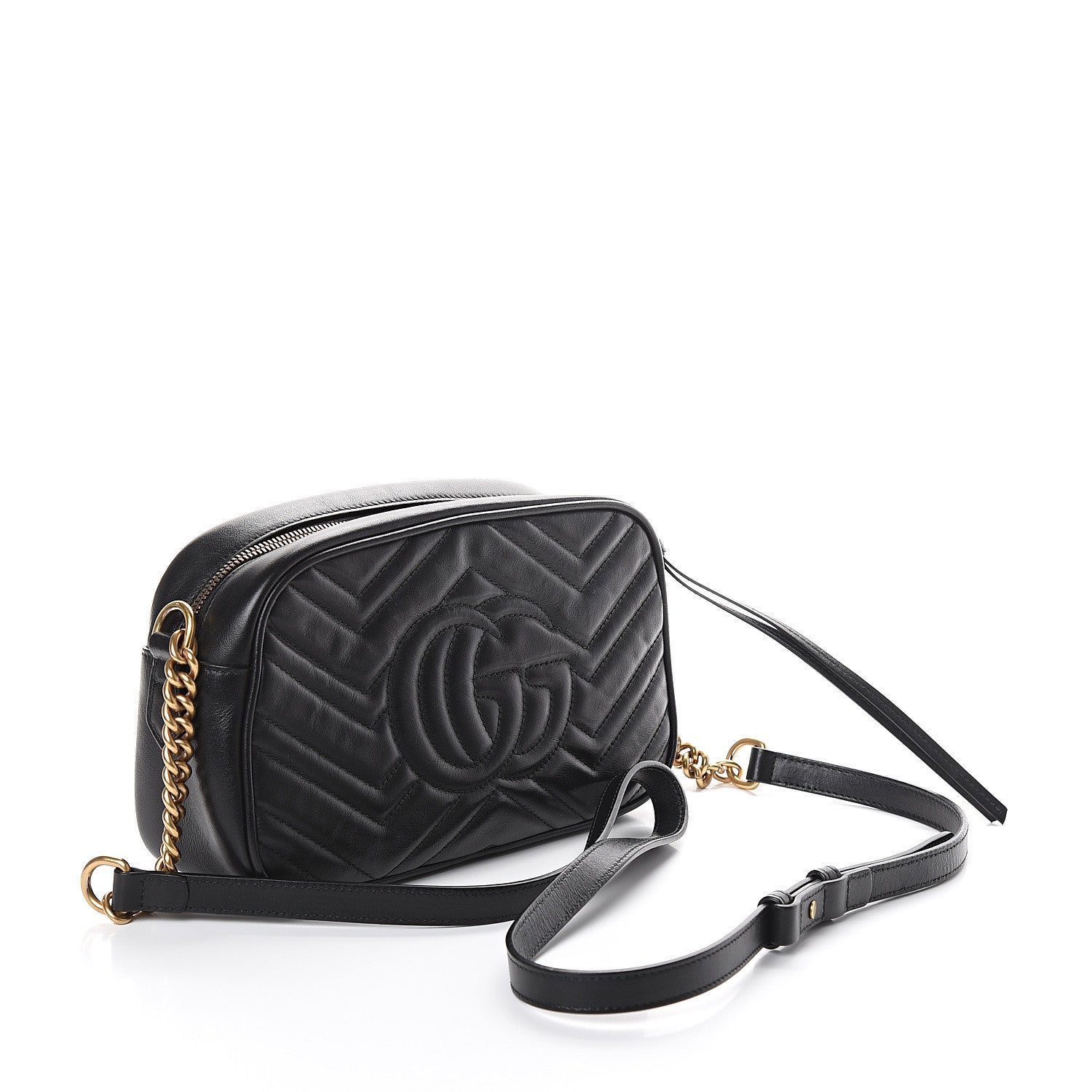 Gucci Calfskin Matelasse Small GG Marmont Chain Shoulder Bag Black 2 of 8