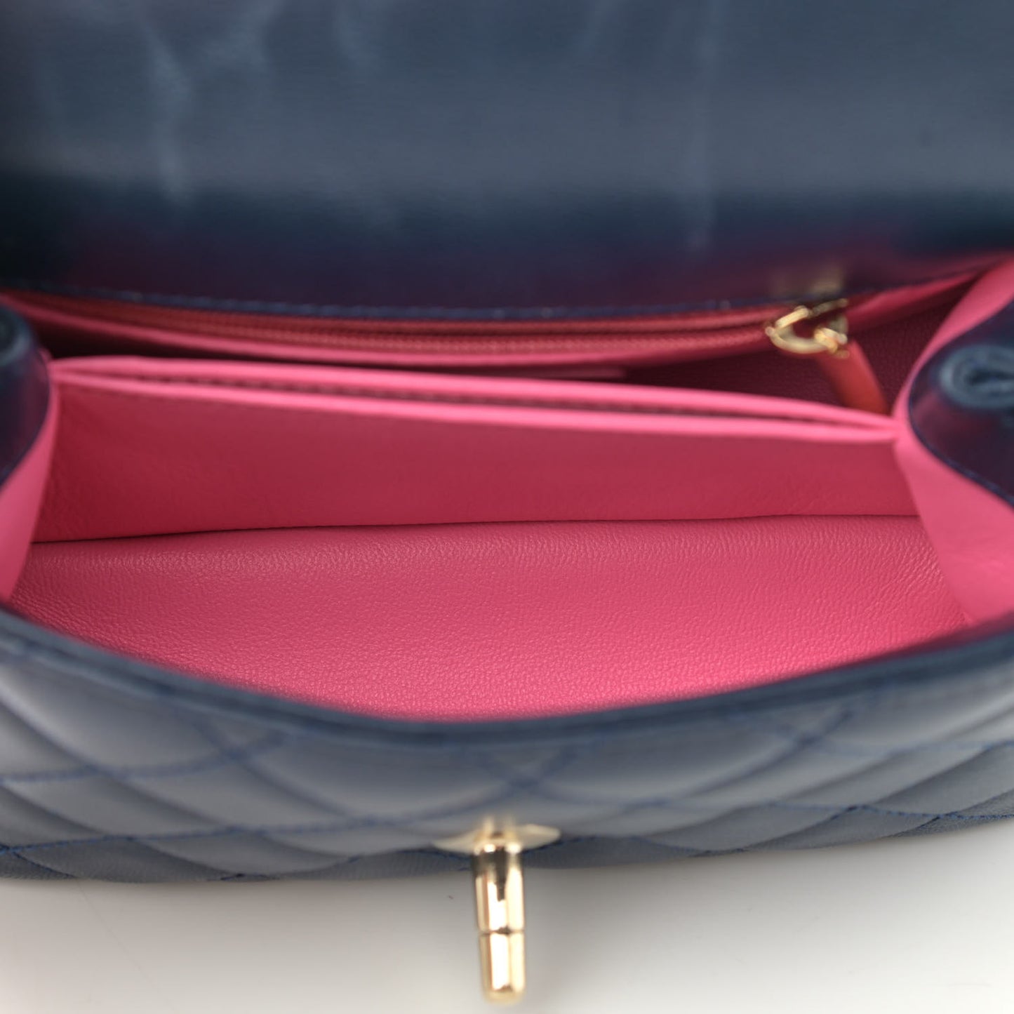 Goatskin Quilted Extra Mini Rainbow Coco Handle Flap Navy Blue