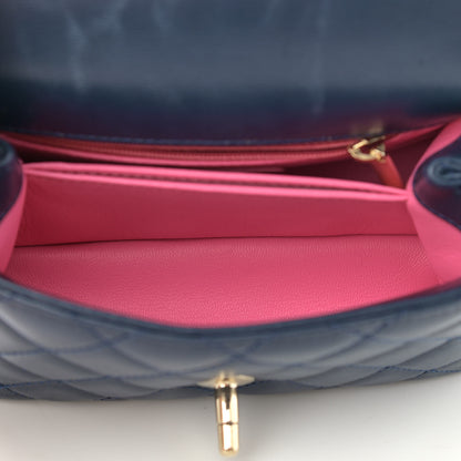 Chanel Goatskin Quilted Extra Mini Rainbow Coco Handle Flap Navy Blue 5 of 12