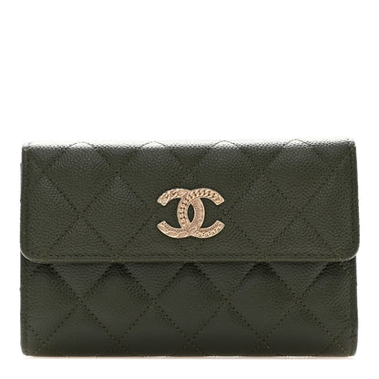 Chanel Caviar Quilted Multi Chain CC Medium Tri-Fold Flap Wallet Khaki 1 of 8