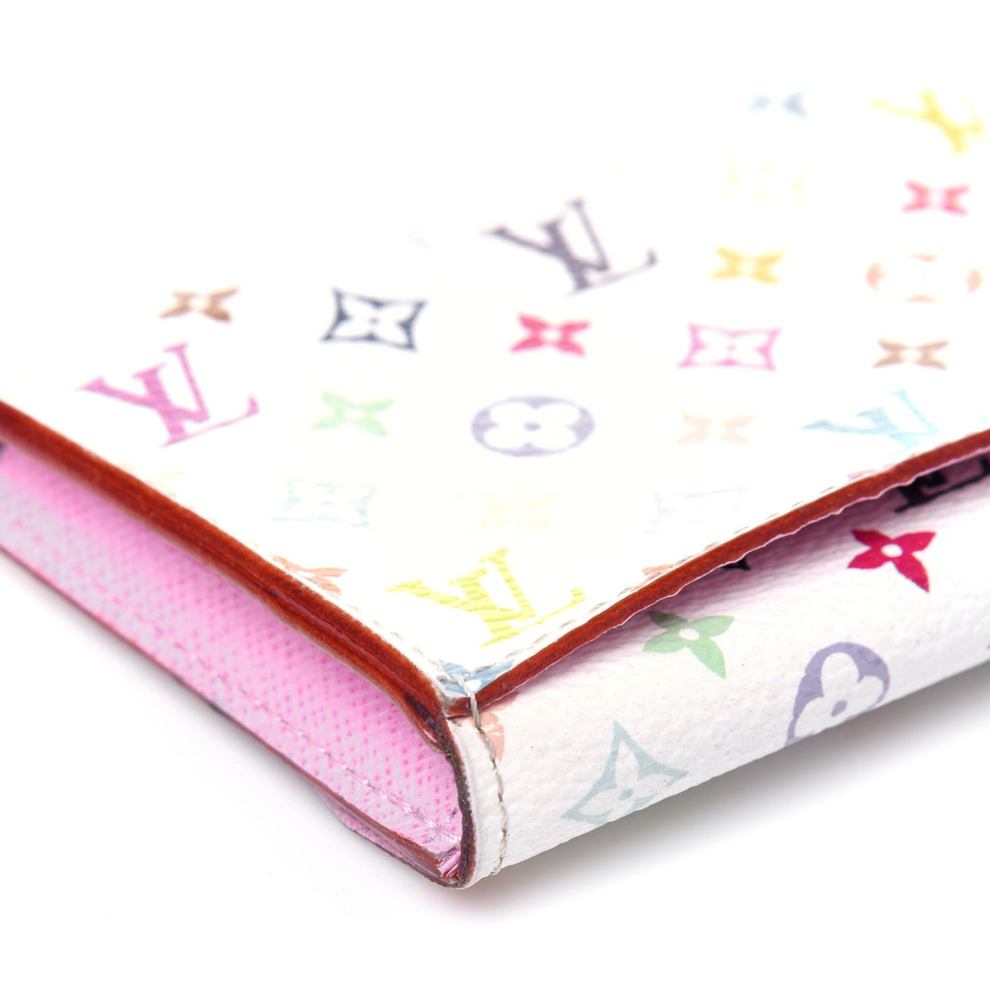 Monogram Multicolor Business Card Holder White Litchi