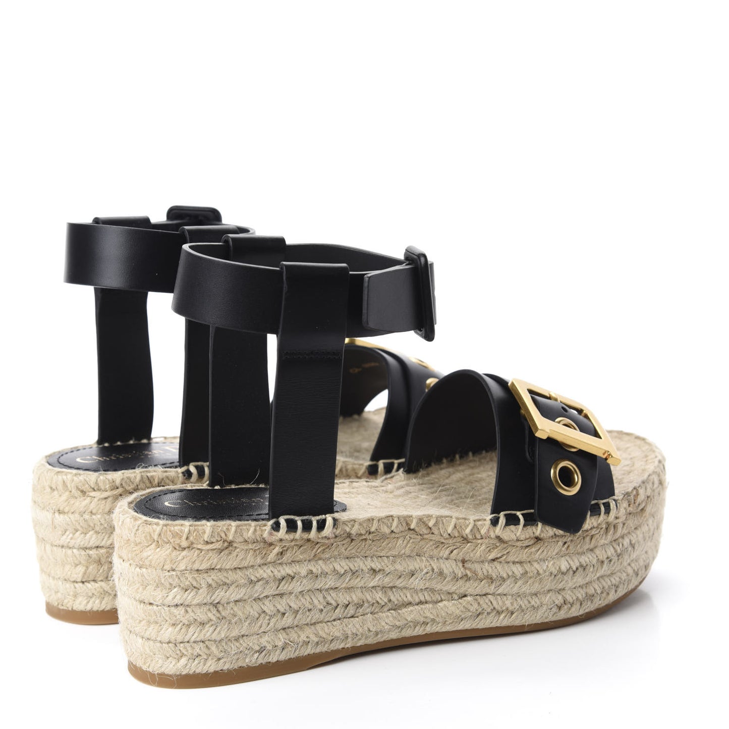 Calfskin D-Dior Espadrille Platform Sandals 37 Black
