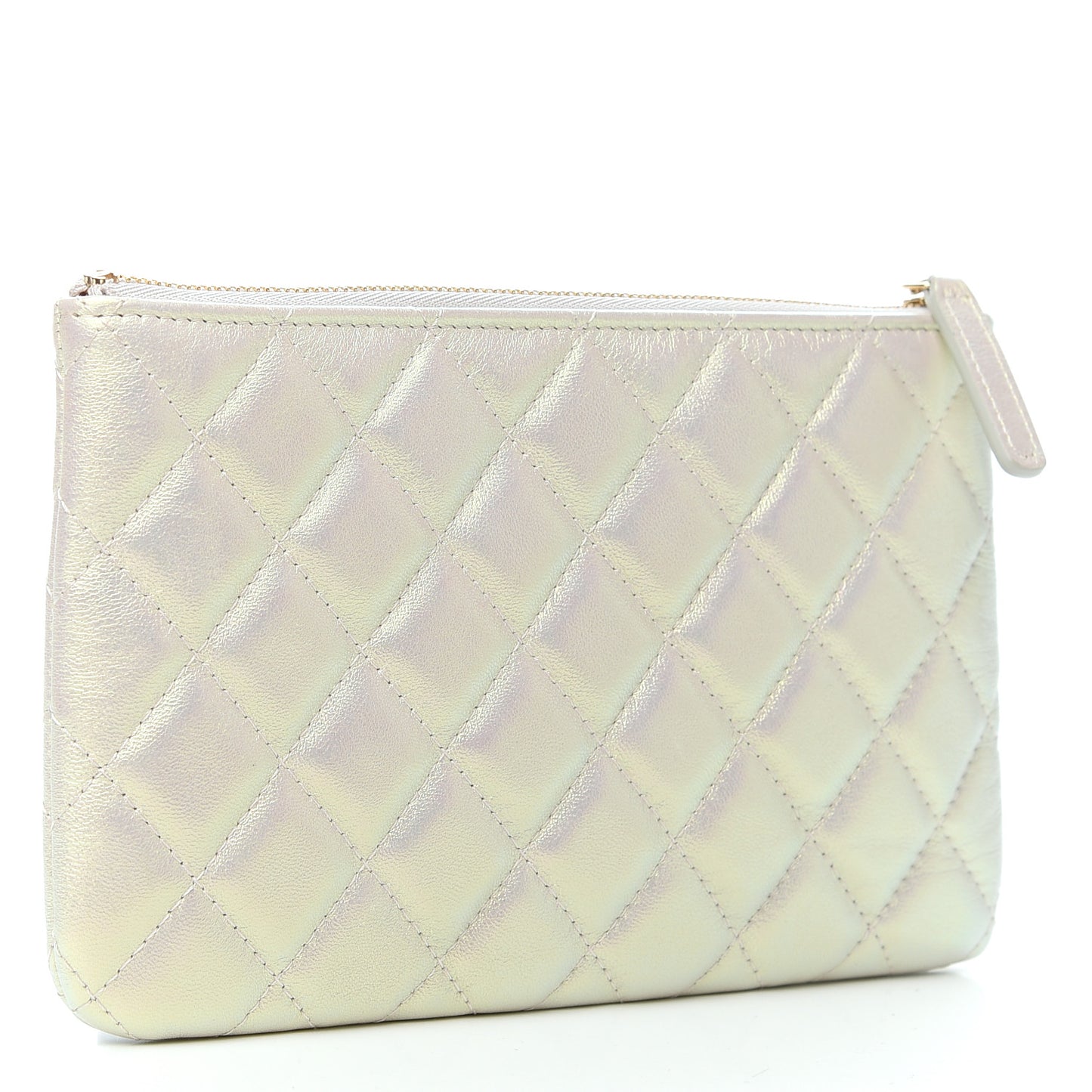 Iridescent Lambskin Quilted Cosmetic Case Ivory